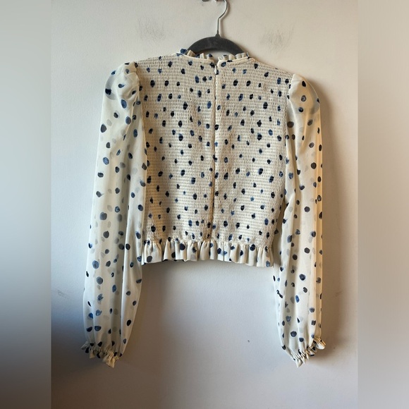 Aritzia Wilfred Tempest Blouse Smocked, dot-print prairie blouse Size XS - Picture 11 of 12